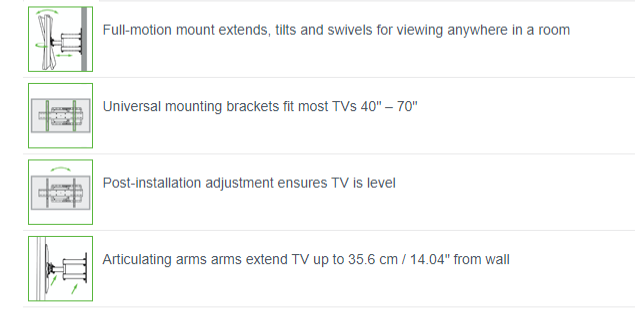 SECURA QLF315 Full-Motion Wall Mount For 40” – 70” flat-panel TVs